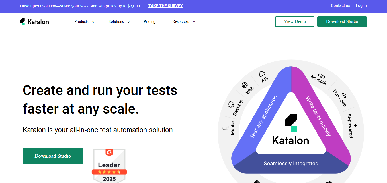 katalon studio homepage screenshot
