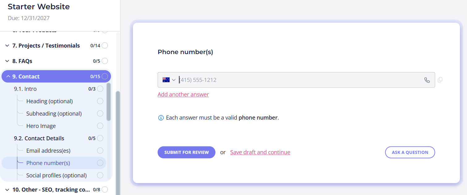 Content Snare's website content checklist template