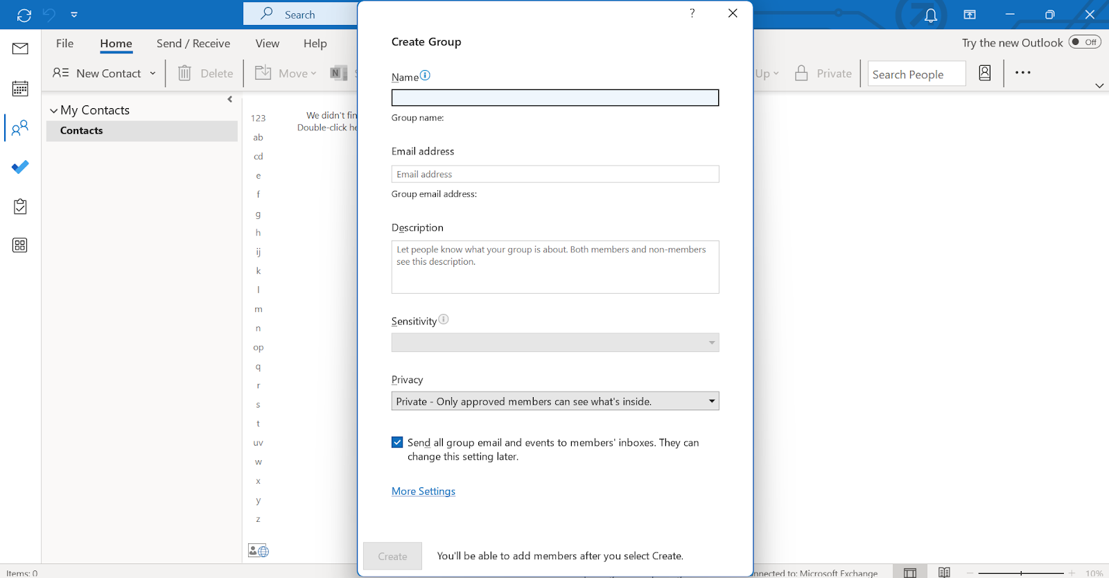 New contacts group in windows version of outlook