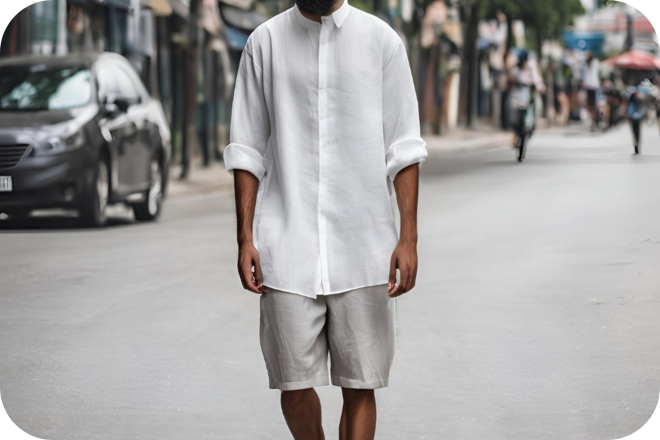 Long Shorts and Oversized Button-Down Shirts