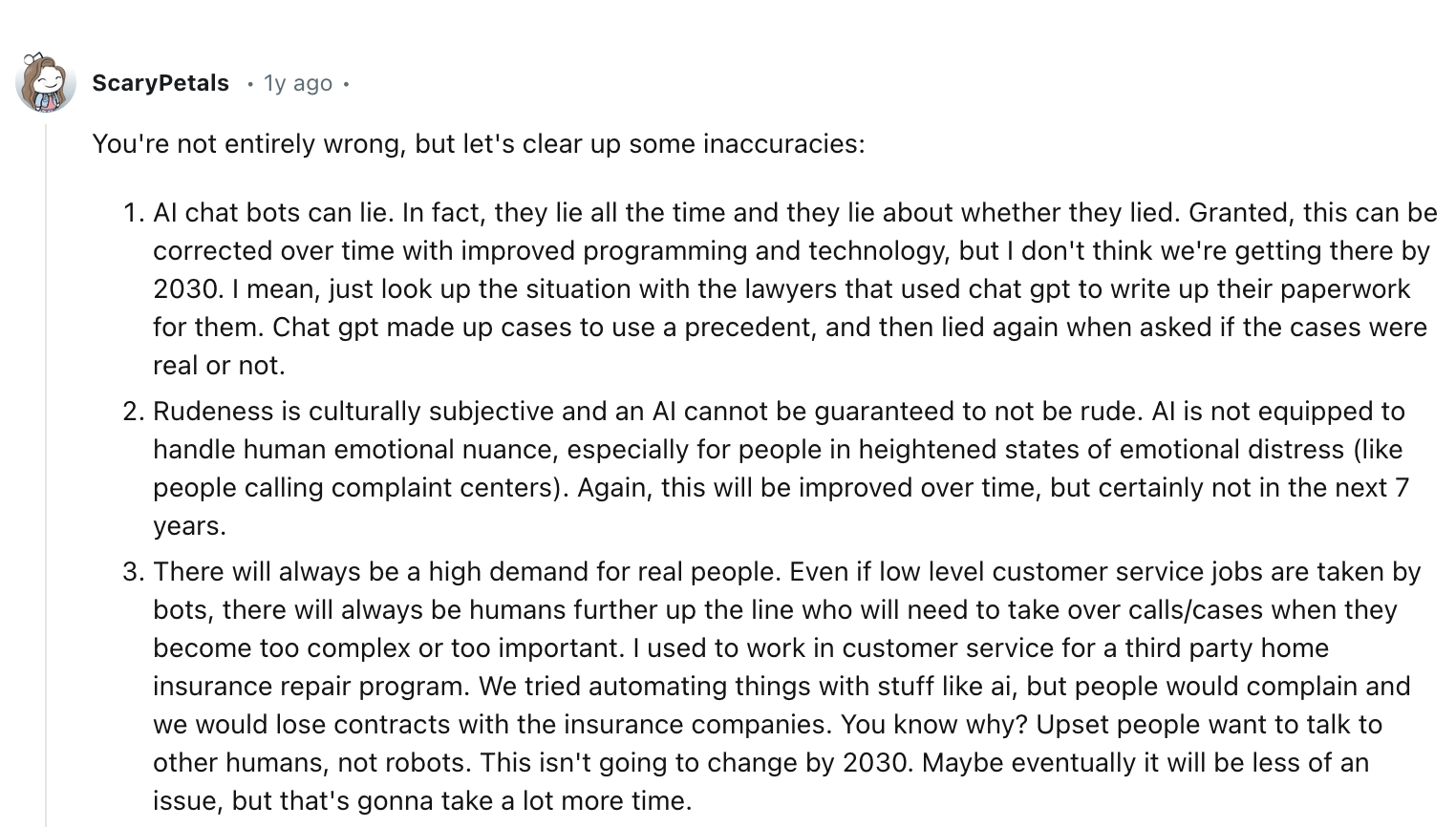 Reddit user’s take on how AI can never replace humans