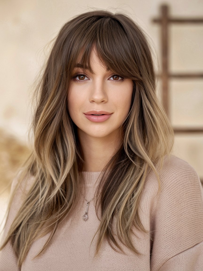 2. Layered Haircut with Curtain Bangs