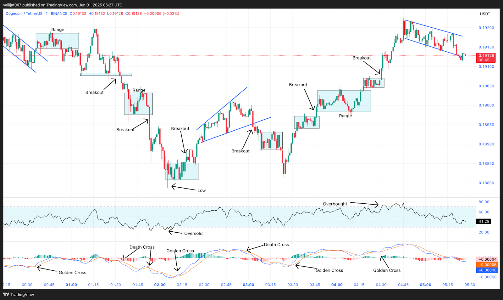 Chart 8: DOGE/USDT M1 Chart, Analysed by vallijat007, published on TradingView, June 1, 2025
Dogecoin price