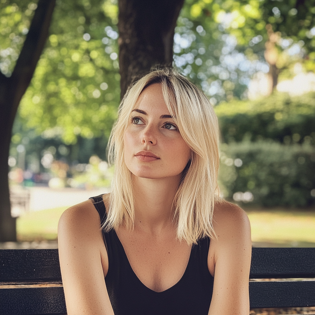 A woman sitting on a park bench | Source: Midjourney