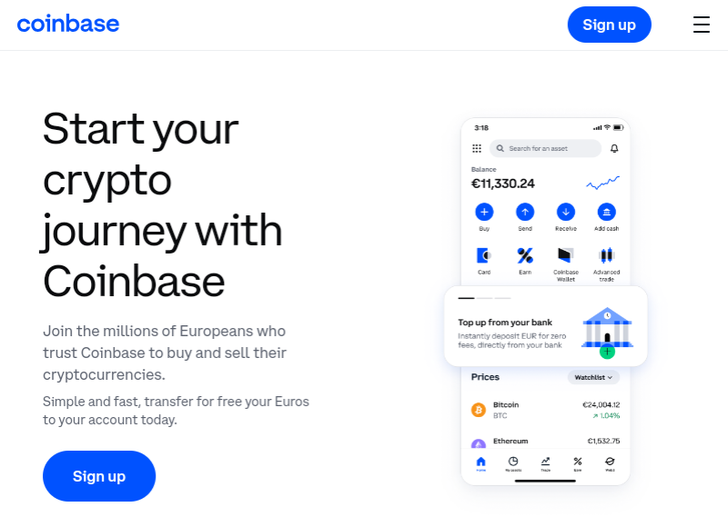 Coinbase homepage