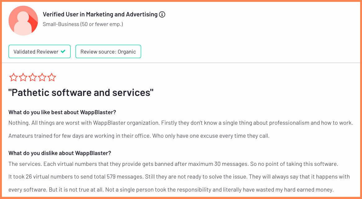 User review of WappBlaster, one of the best WhatsApp bulk message senders