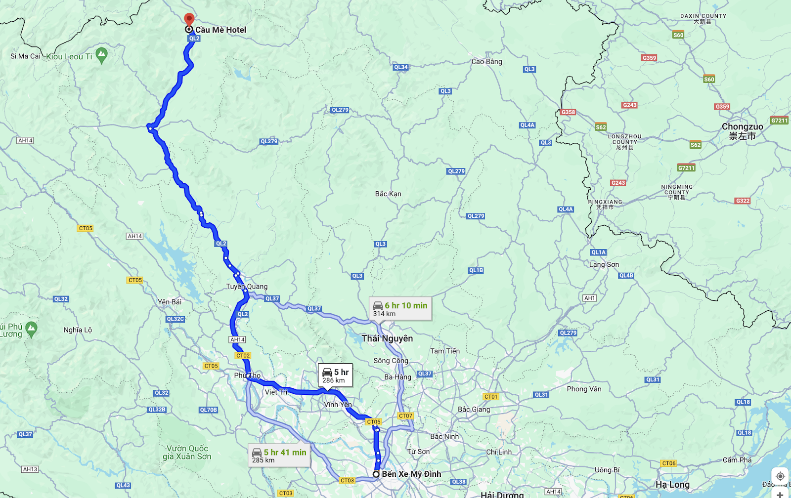 route of manh quan bus from hanoi to ha giang