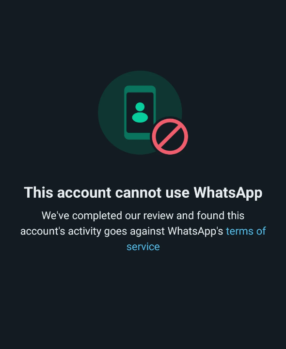 WhatsApp account permanently banned template