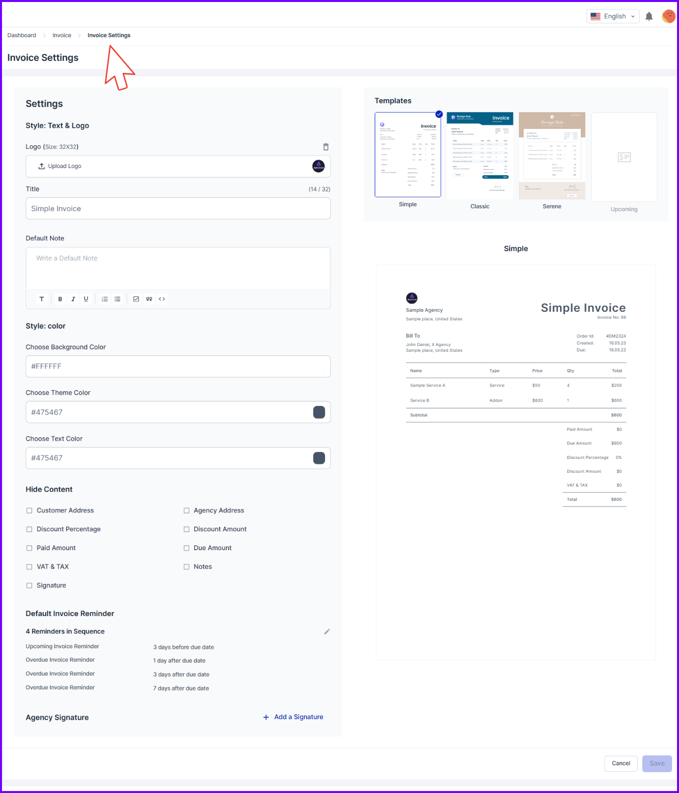 Invoice Settings