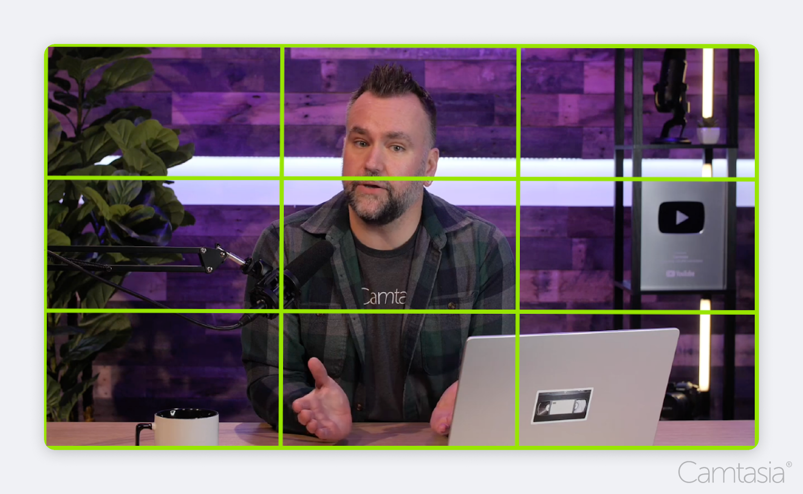 A 9x9 grid on a talking head video.