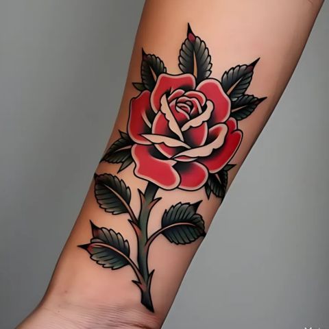 Traditional Red Rose Tattoo