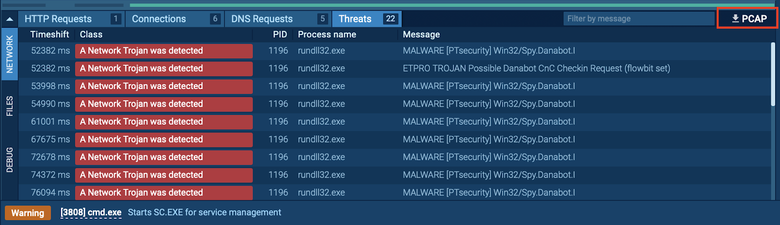 PCAP data downloading inside ANY.RUN