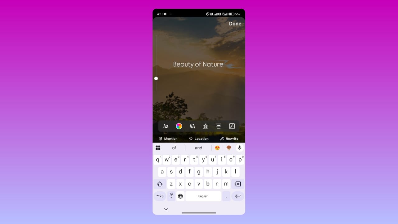 Text tool of a Instagram story.
