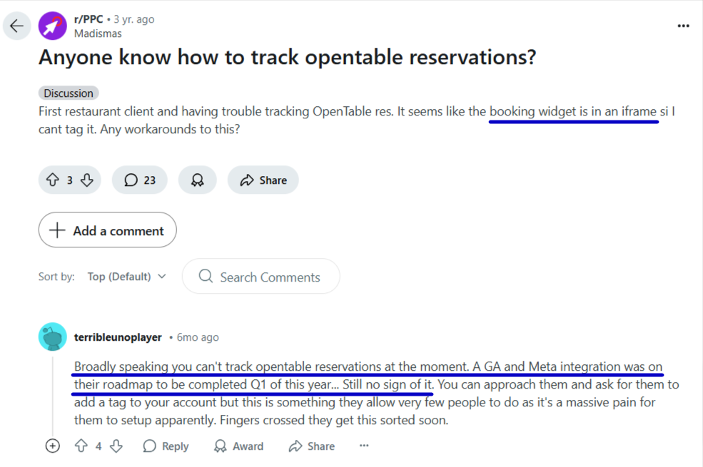 Reddit post about tracking OpenTable reservations