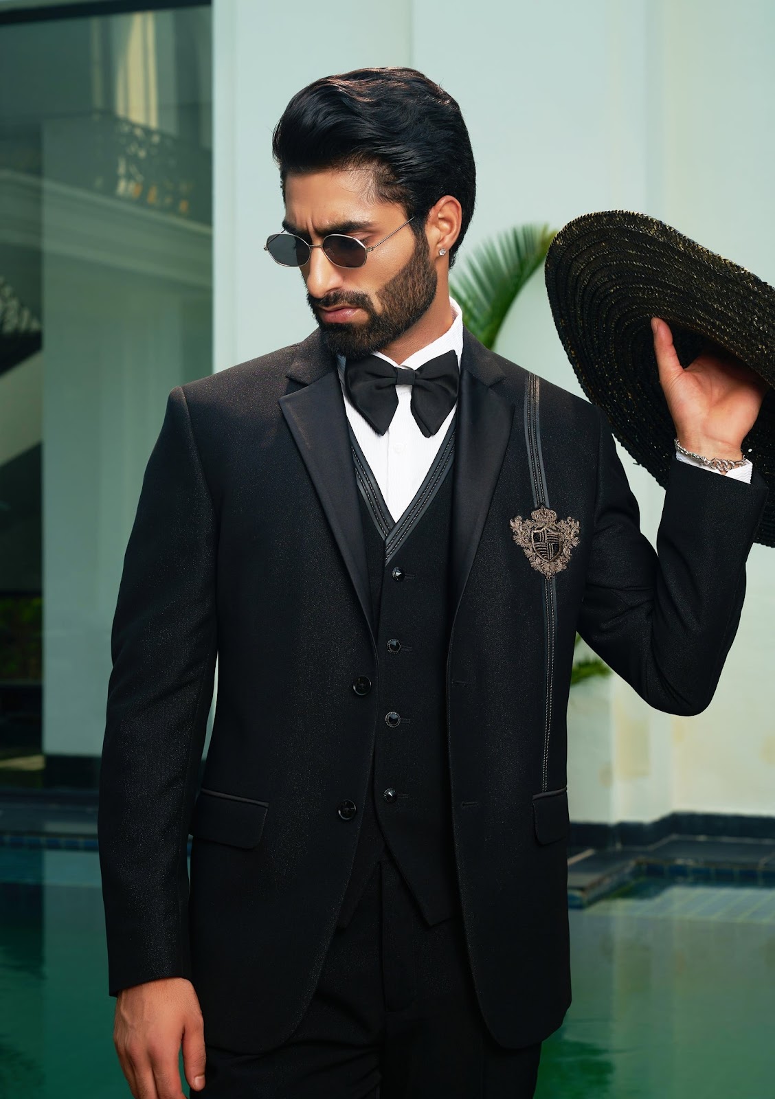 Black Embroidered Suit with Patch