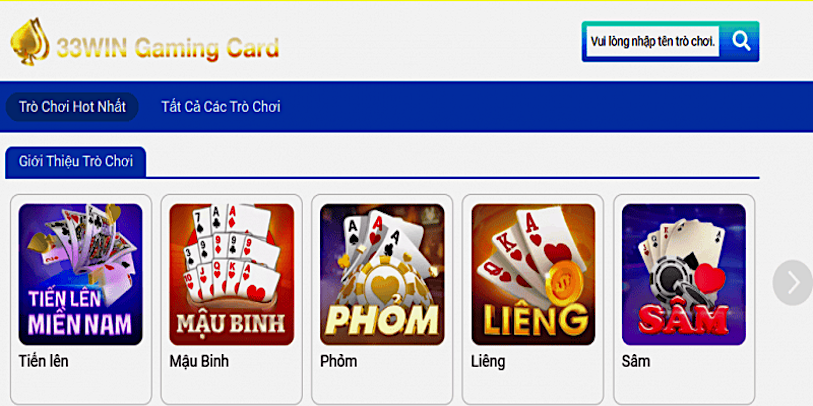 Kho game bài online của trang chủ nhà cái 33Win