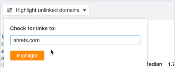 screenshot of Ahrefs search for unlinked domains