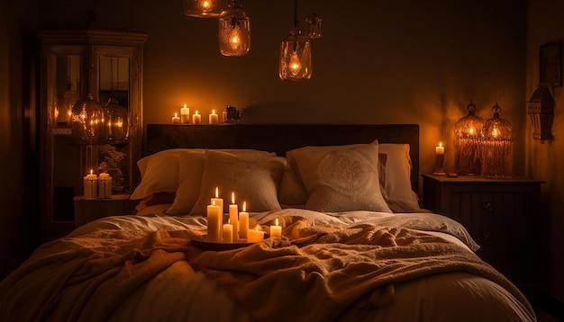 A bed with candles on it

Description automatically generated