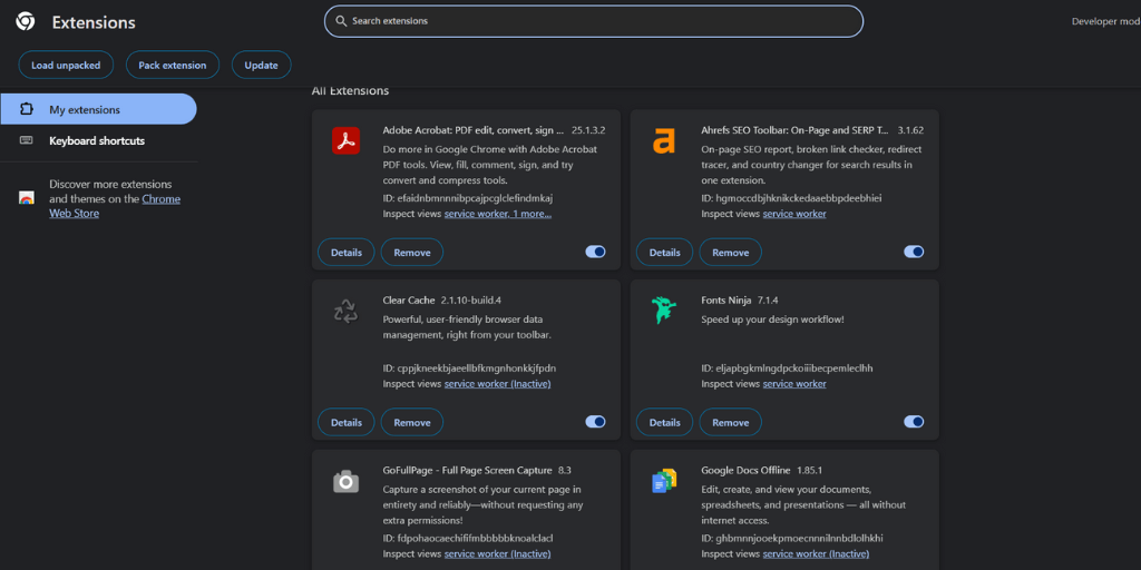 manage extnsions chrome