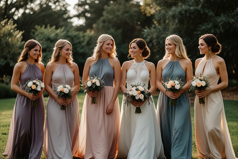 Halter Chiffon Long Bridesmaid Dresses with Slit A-Line