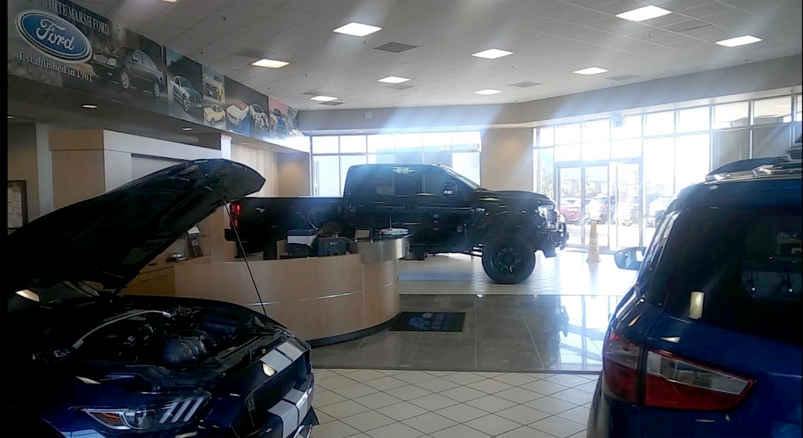 Interior view of the Al Packer Ford auto shop