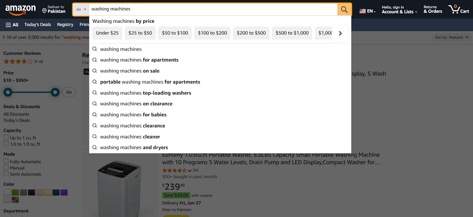 Searching on Amazon example
