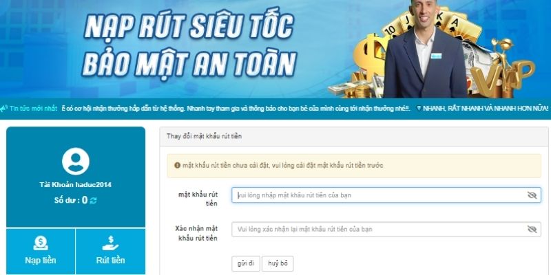 Tạo mật khẩu rút tiền