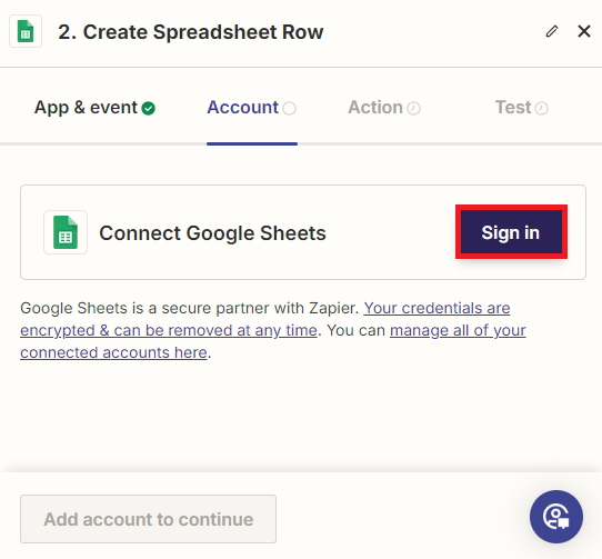 connecting Google Sheets to Zapier 