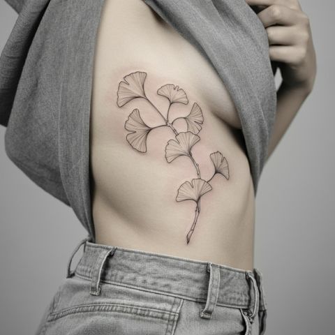 Ginkgo as a Ribcage Tattoo