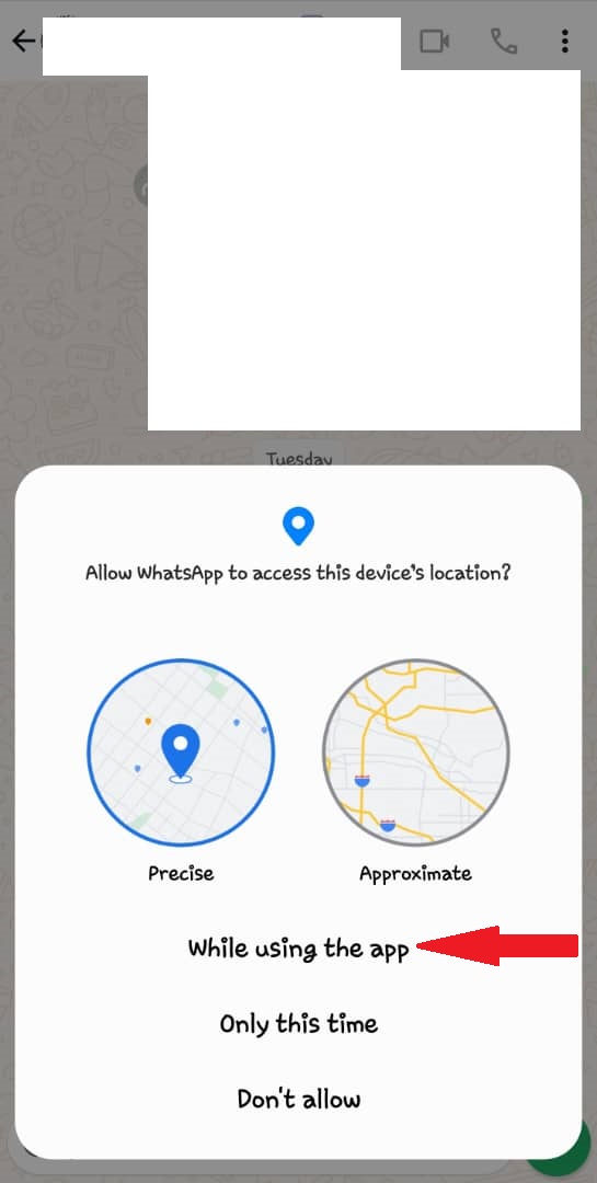 Screenshot of the Location sharing prompt