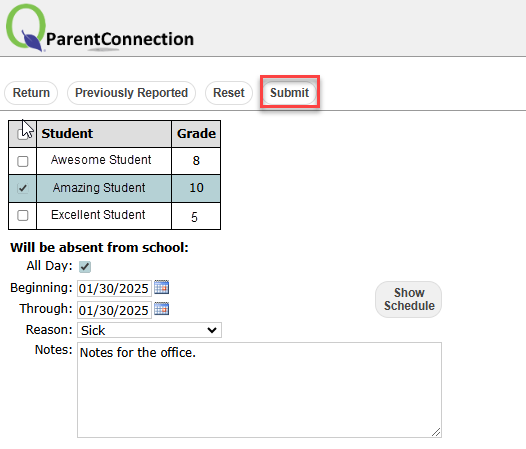 This image highlights the submit button.