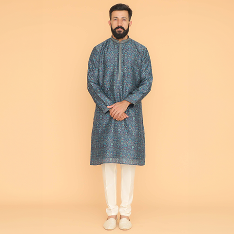 Blue Printed Kurta Pajama