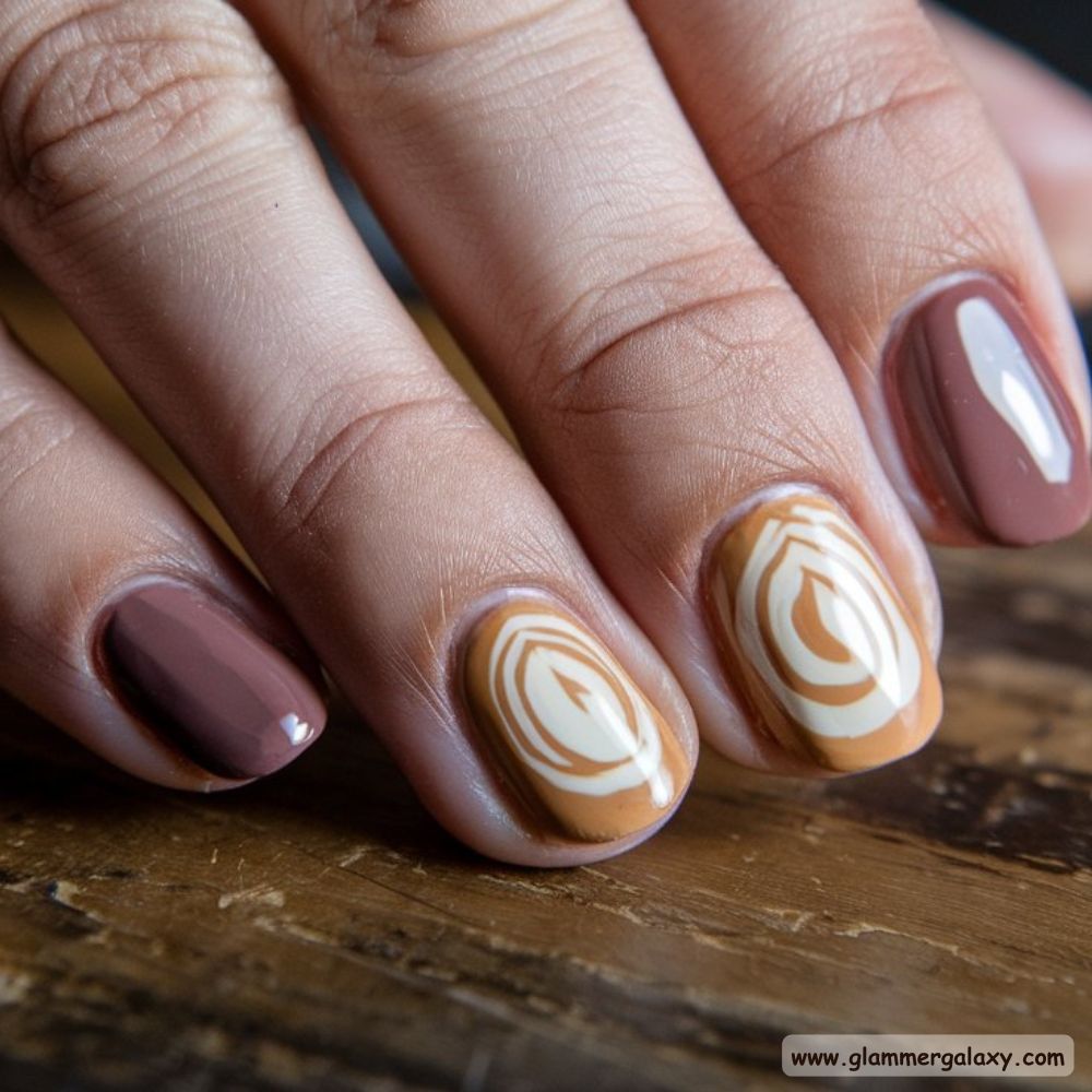 Korean fall nails having Inviting Coffee Hues
