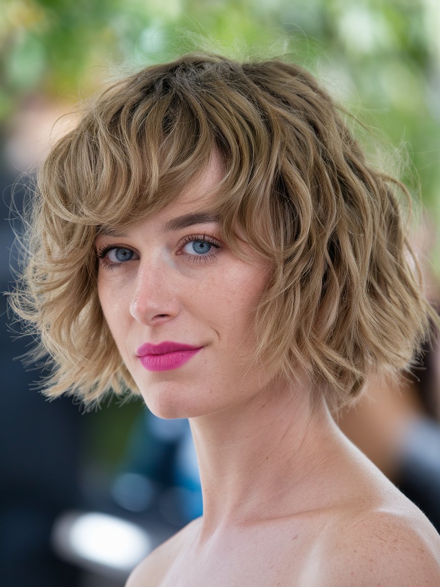 16. Chin-Length Frizzy Wavy Bob Crop