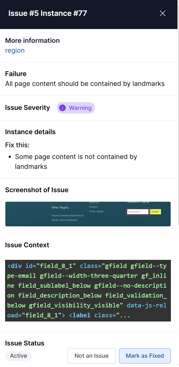 The screenshot displays a Best Practice reported issue.