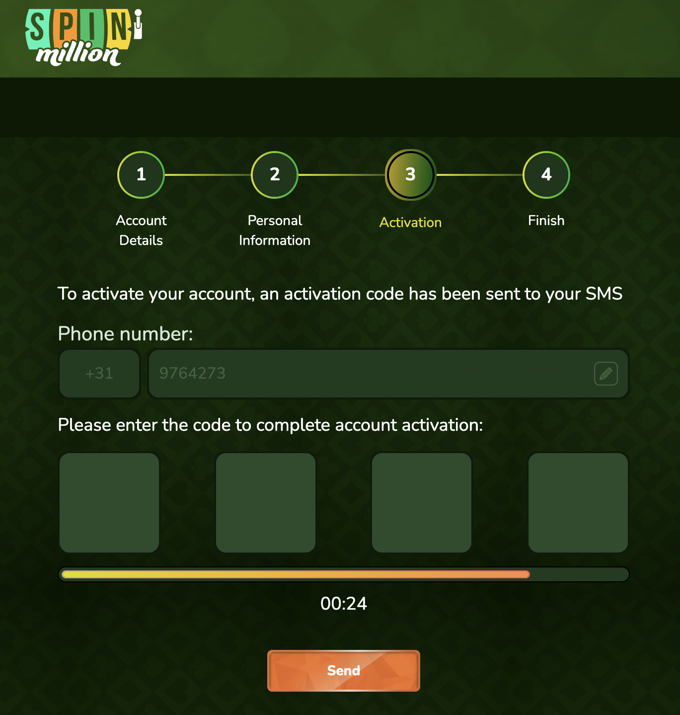 SpinMillion Registration Step 4