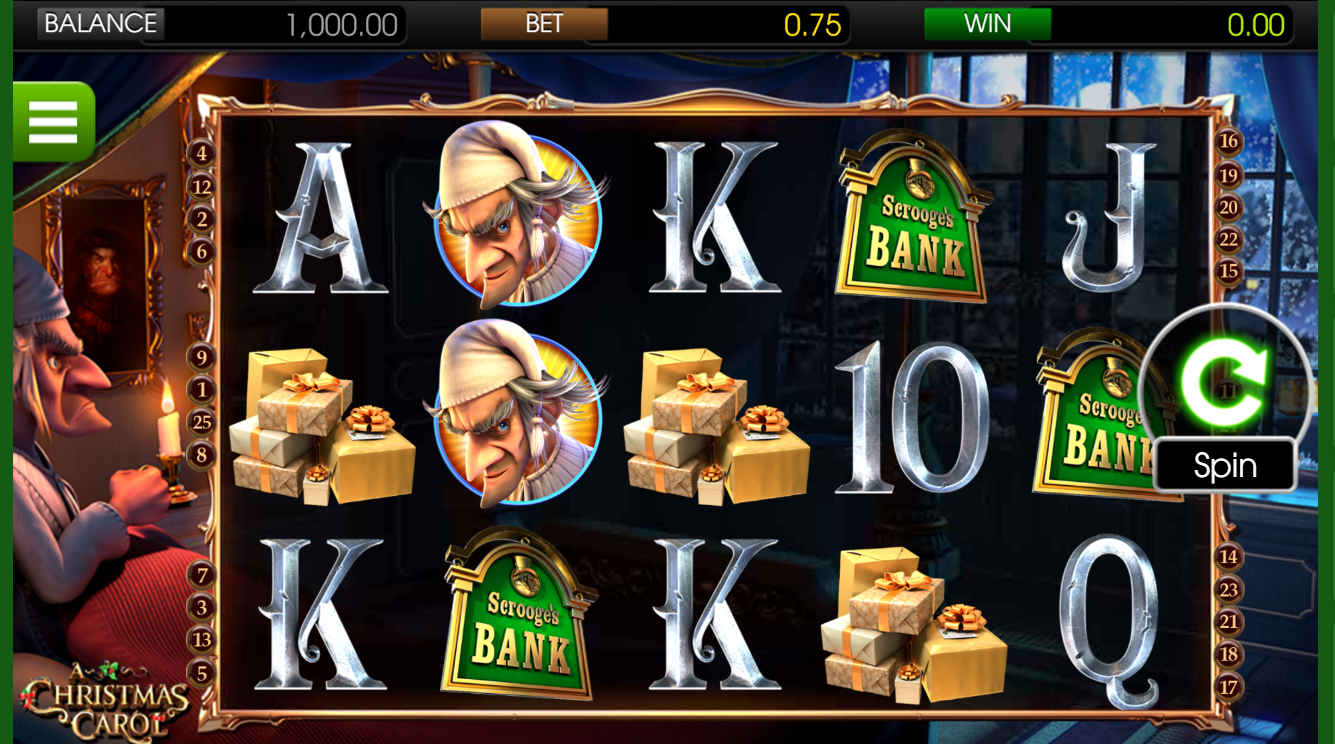 A Christmas Carol slot in-game scene.