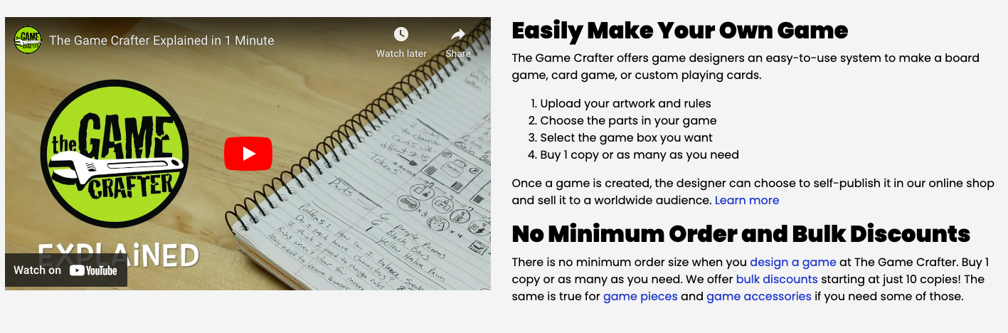 Game Crafter video explainer.