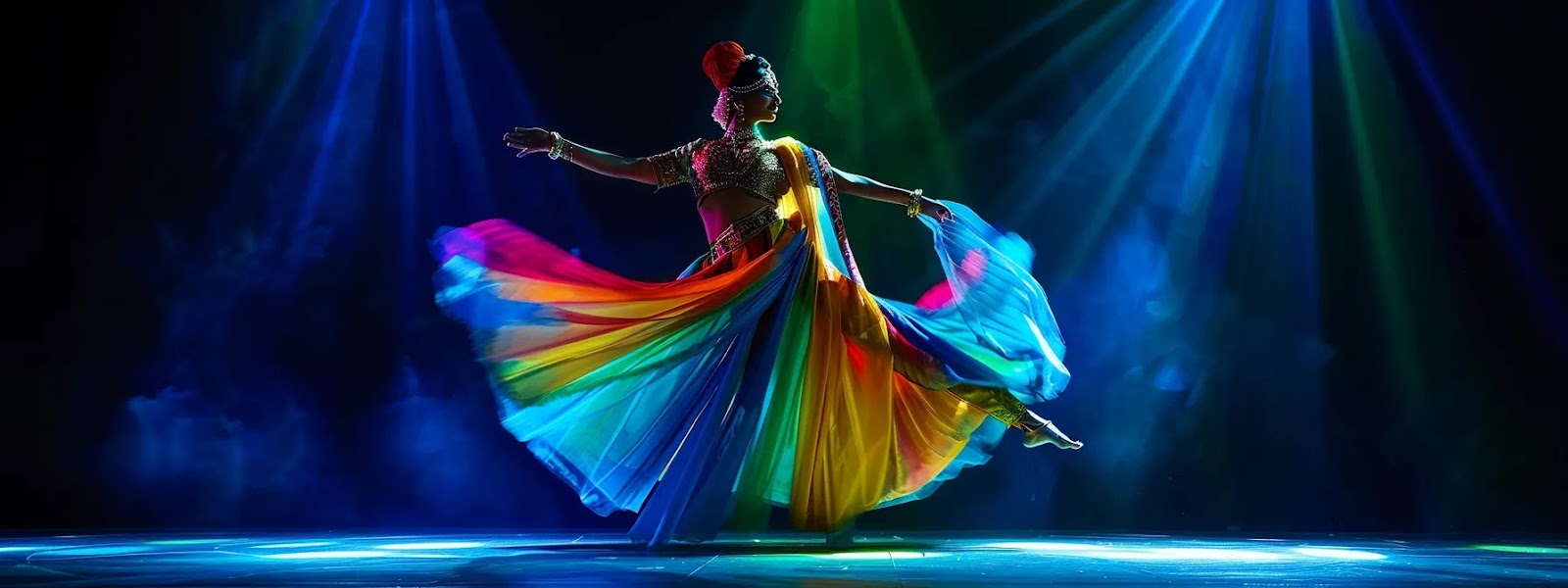 a dancer gracefully performing colorful and energetic bollywood dance moves to a catchy bollywood song.