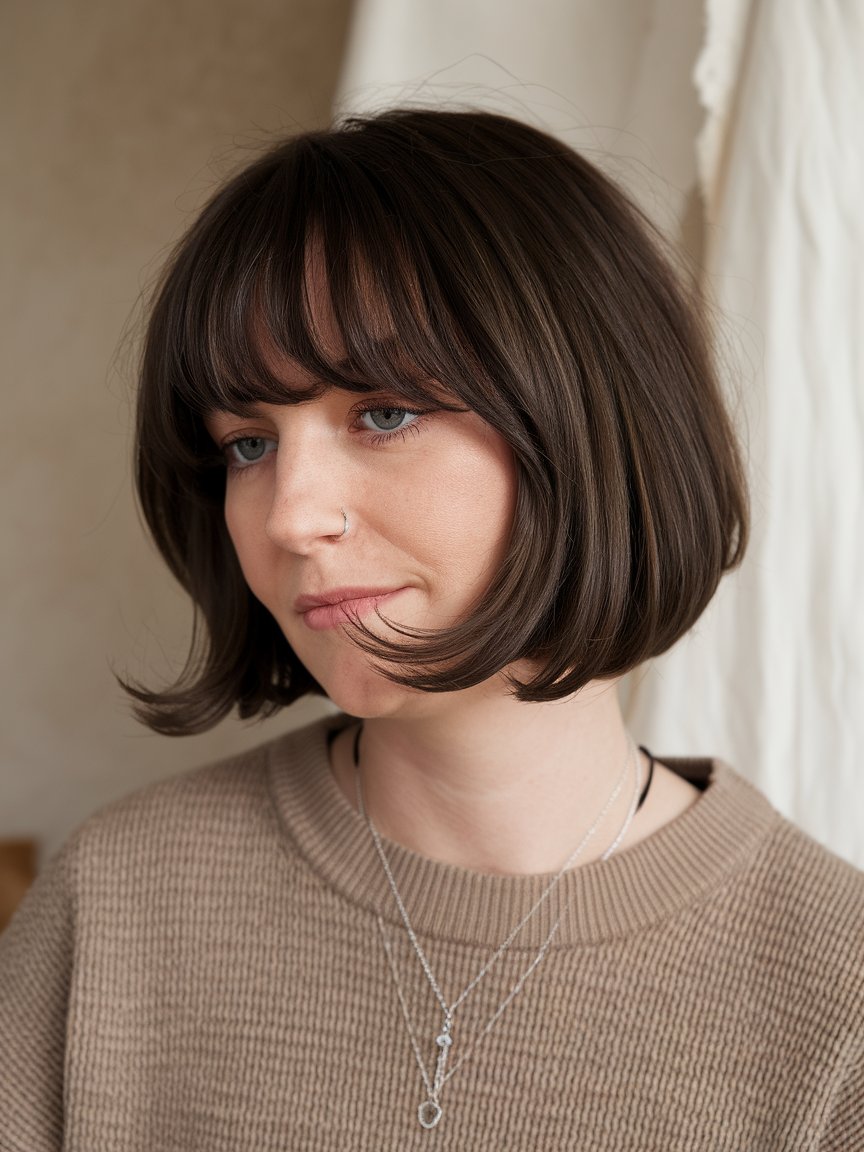 21. Short Bob with Curtain Bangs