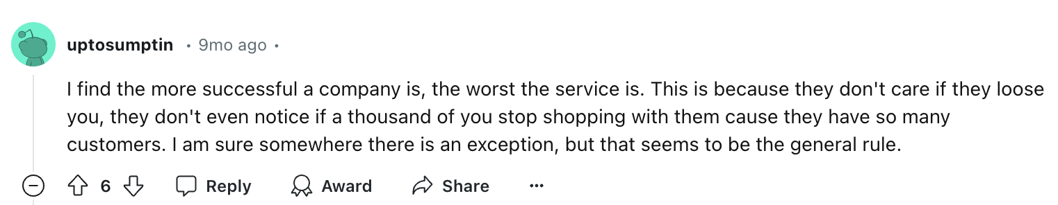 Reddit user’s POV on enterprise customer service