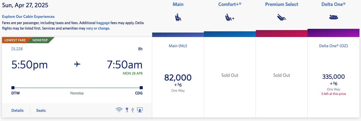 DTW to CDG on Delta