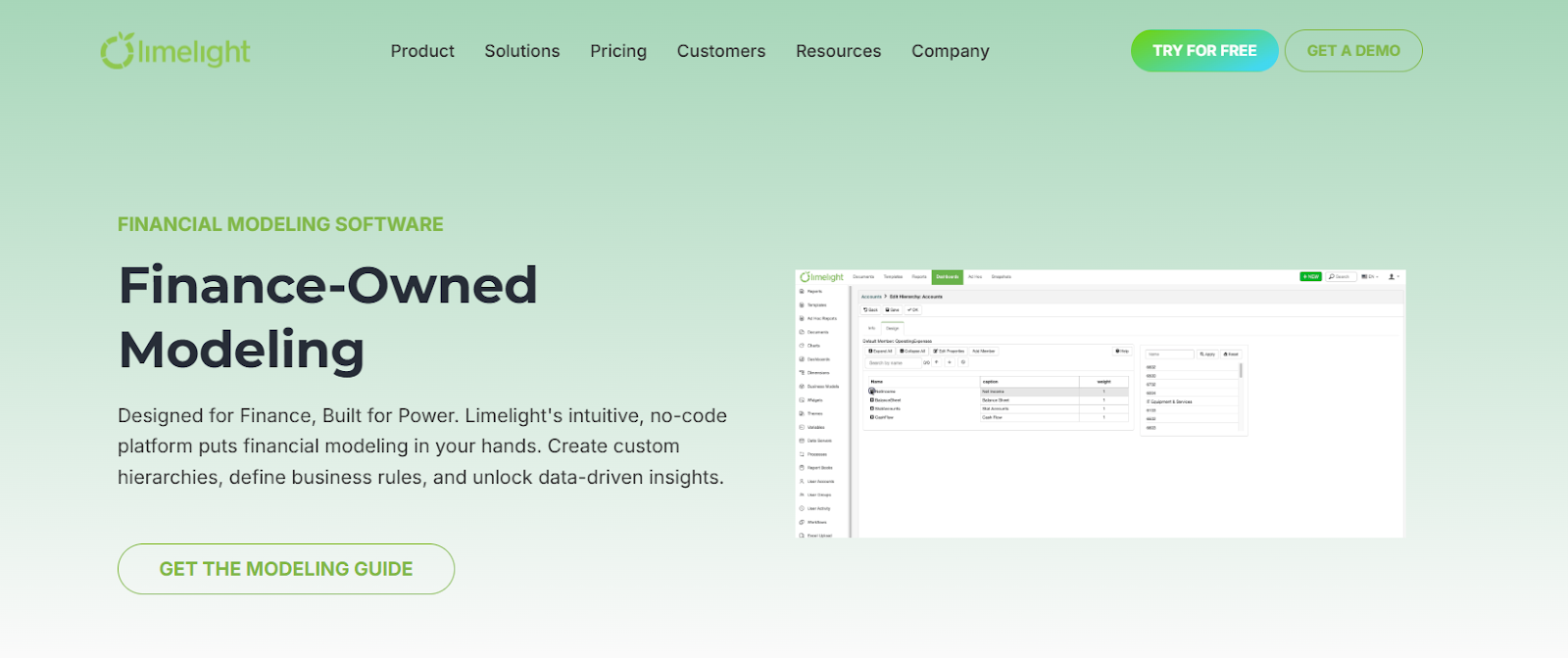 Limelight’s no-code platform allows users to create custom financial models