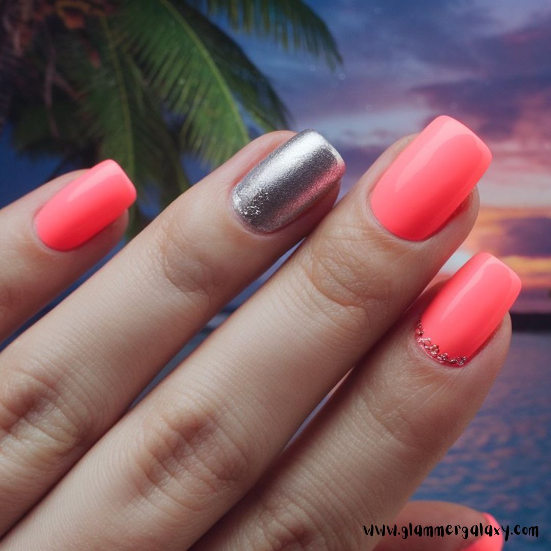 Classy Vacation Nails having Neon Coral Nights
