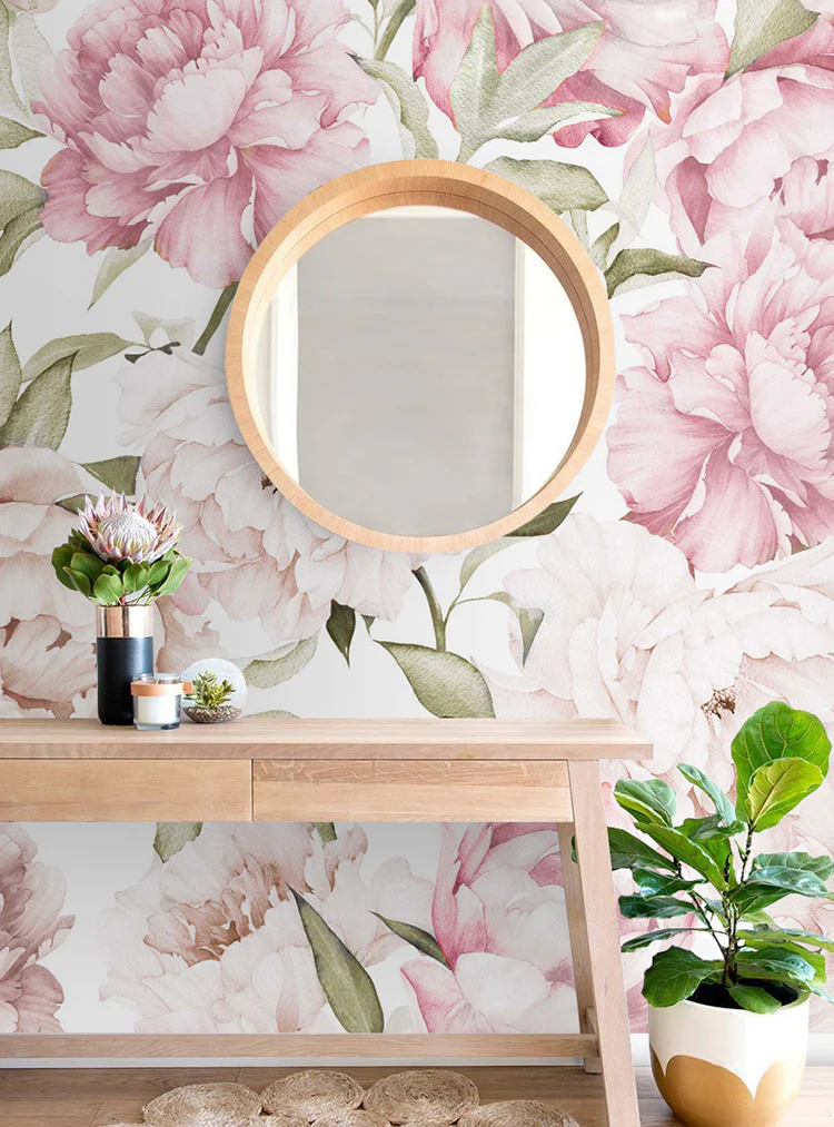 peonies garden wallpaper in ladies dressing room