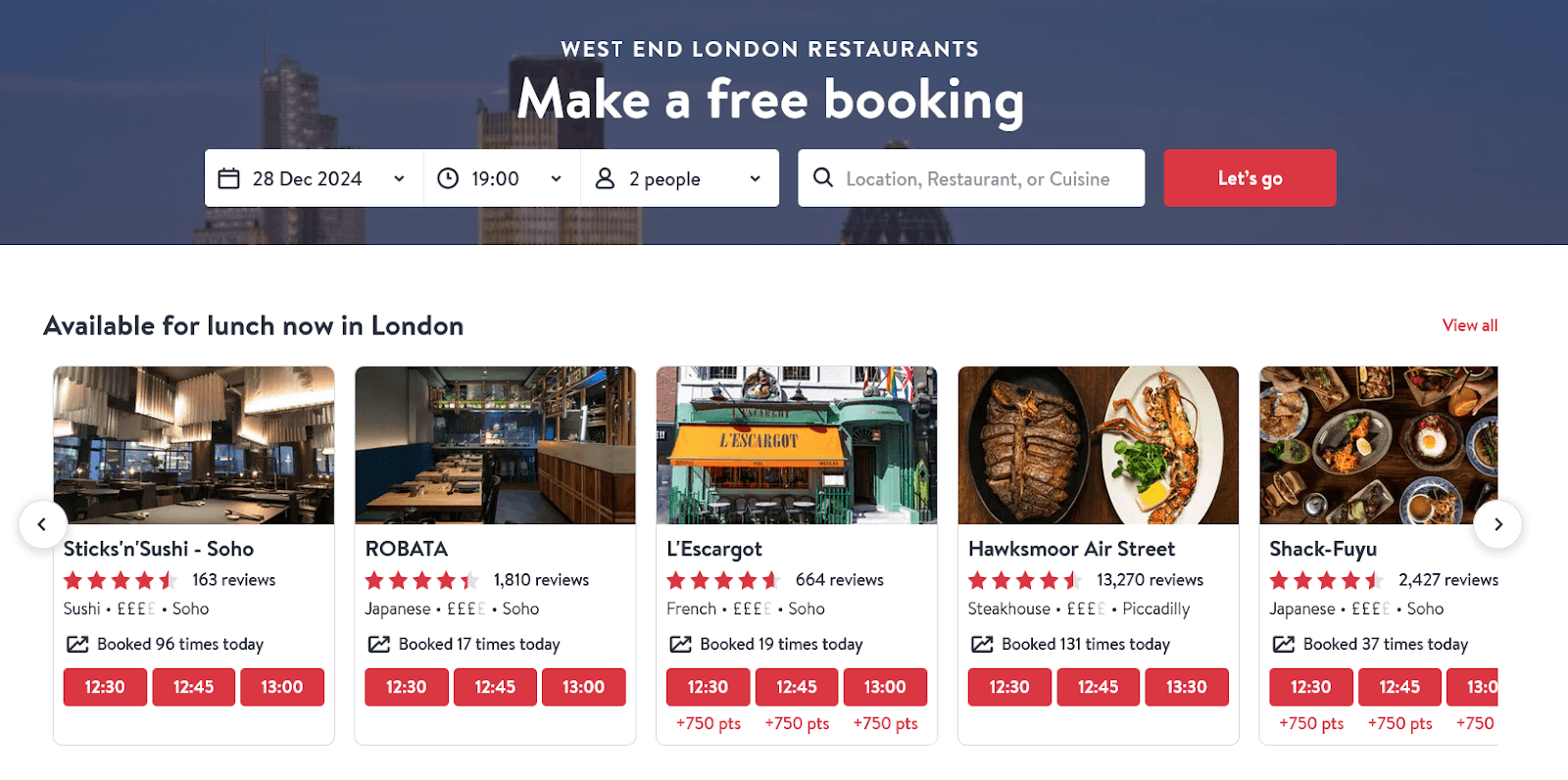 OpenTable dashboard