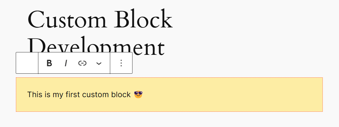 The custom block after setting new spacing options with some padding around its text.