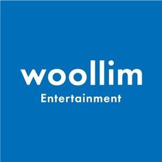 This contain  the word woollim entertainment is shown in white on a blue background with an image of