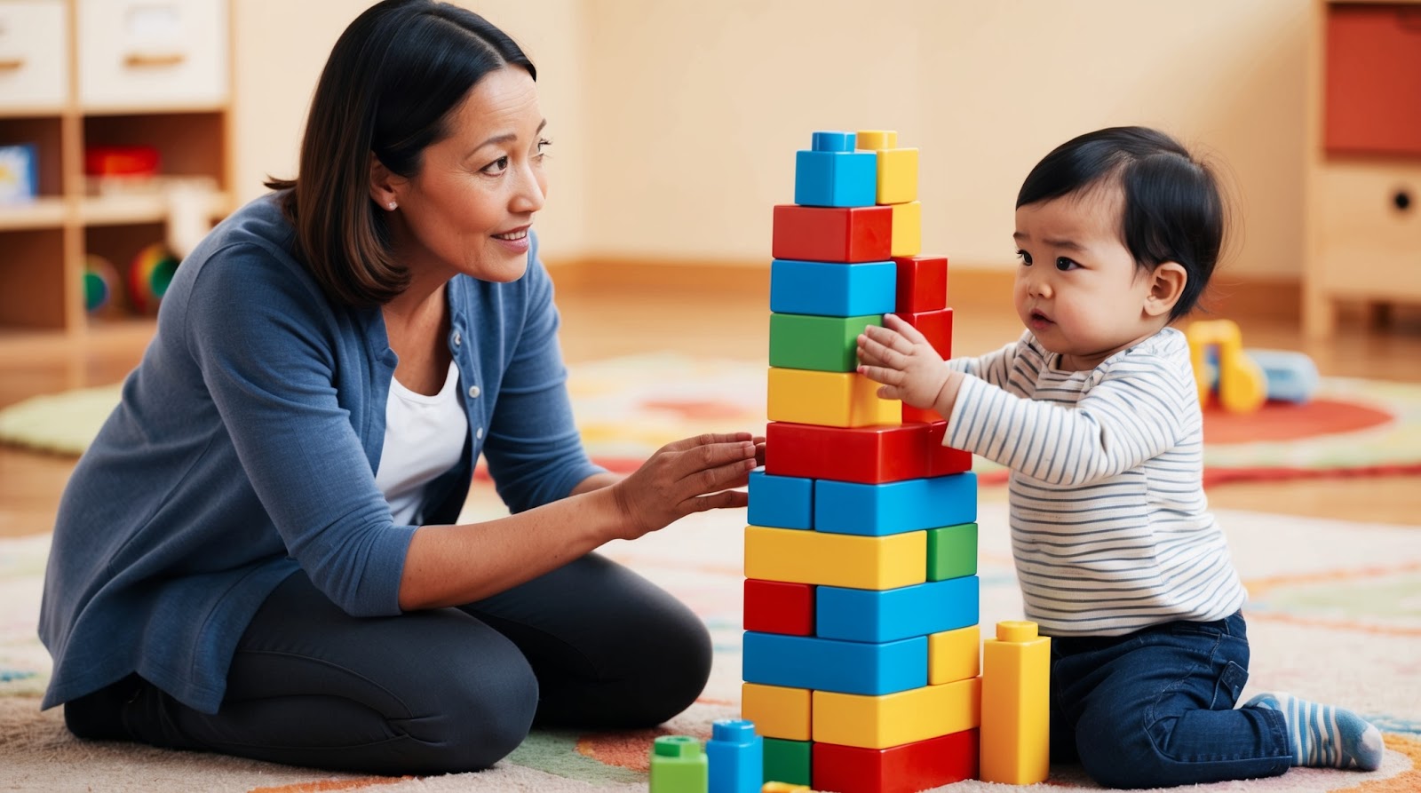 mother and her son playing
