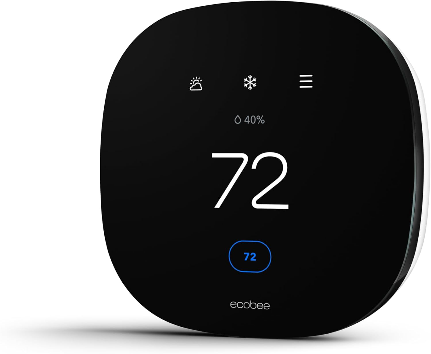 A contemporary smart thermostat featuring a digital display, modifying home temperature through an application for optimal heating.